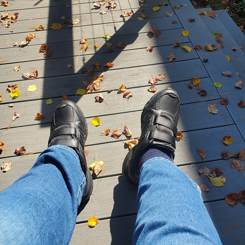 fall leaves on a deck